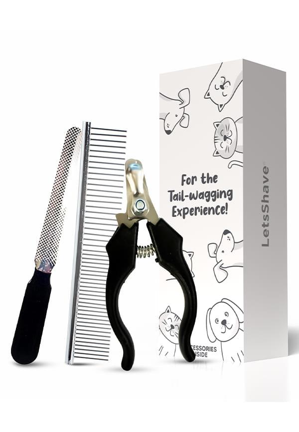 LetsShave EZ-WIZZY 3-in-1 Pet Grooming Kit | Cat & Dog Nail Clippers with Safety Guard, Nail File & Hair Comb | Professional Pet Care Combo for Safe 