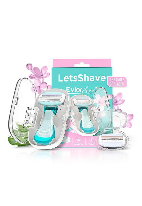 Evior Flyyy Compact Razor for Women (1 Handle + 2 Blades) with Travel Case