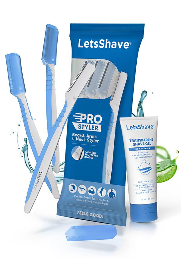 LetsShave Pro Styler for Men Beard, Reusable, Pack of 3, +1 Transparent Shave Gel 15ml, Beard Shaper, Multi Grooming, Face Razor for Men, Beard Pen S