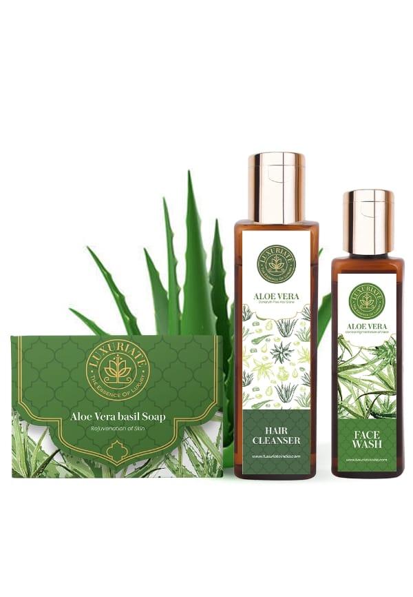 Naturally Refreshing Aloe Vera Soap,herbal Aloe Vera Face Wash Gel And Anti Hairfall and Anti Dandruff Shampoo for men and women combo pack of 3