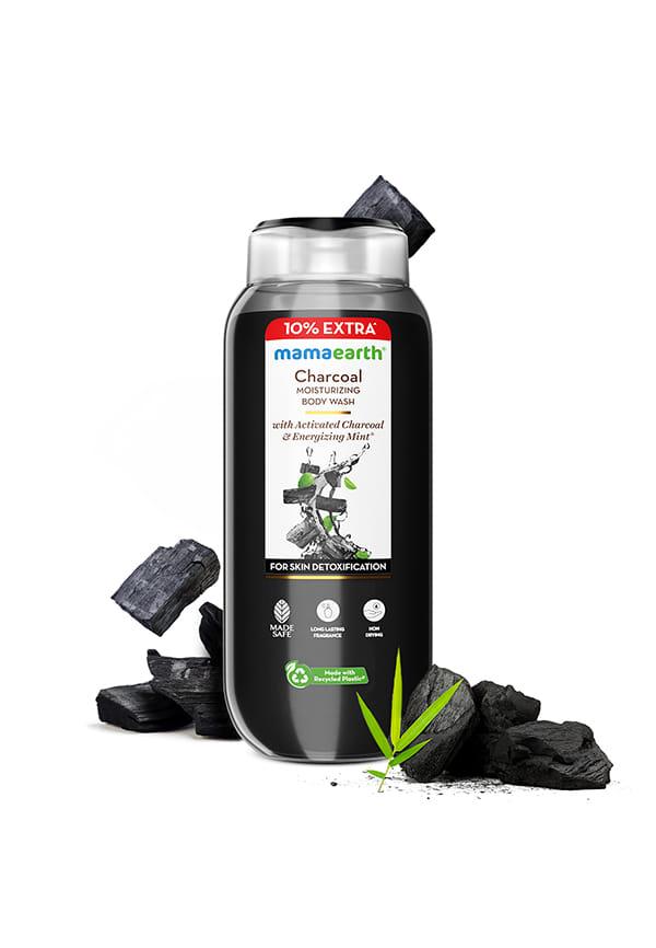 Charcoal Moisturizing Body Wash with Activated Charcoal & Energizing Mint Scent for Skin Detoxification