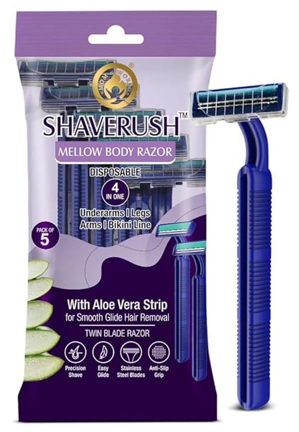 ShaveRush Mellow Body Razor, 4 in 1, Stainless Steel, Twin Blade Razor, with Aloe Vera Strip