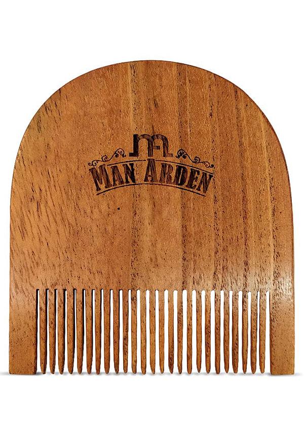 Pure Neem Wooden U Shaped Beard Comb with Premium Faux Leather Pouch