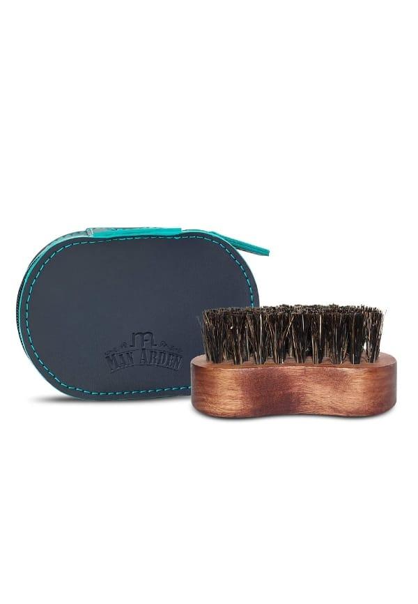 100% Boar Bristle Beard Brush with Hand Crafted Premium Wood Handle with Premium Faux Leather Pouch
