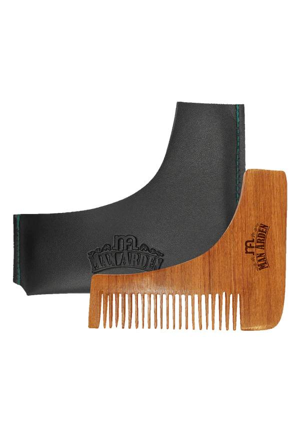 Neem Wooden L Shaped Beard Comb with Premium Faux Leather Pouch