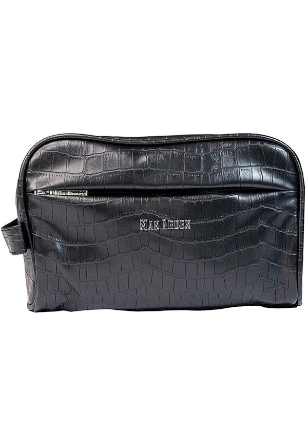 "The Bossy Black" PVC Leather Toiletry Bag / Shaving Kit Pouch for Men (Black)