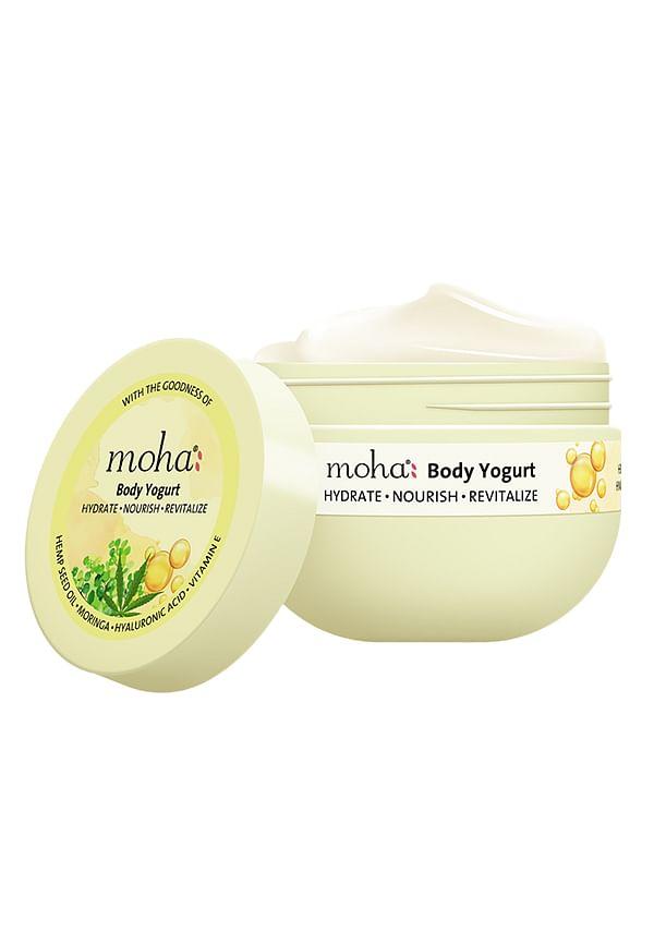 Body Yogurt with Vitamin E, Hemp Seed oil, Moringa & Hyaluronic Acid provides instant Hydration