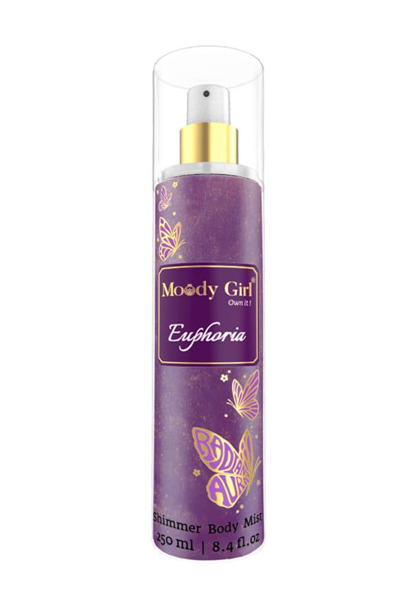 Euphoria Luxury Shimmer Body Mist for Women | Fresh Floral Freezy & Fruity Fragrance | Moosy & Amber
