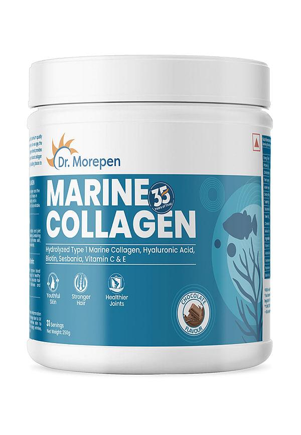 Marine Collagen Protein Powder with Hyaluronic Acid, Vitamin C, Sesabania & Biotin for Healthy Skin, Chocolate Flavour, 31 Servings