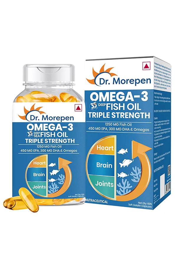 Omega 3 Deep Sea Fish Oil Triple Strength for Healthy Heart, Brain & Joints, 1250mg - 60 Softgels