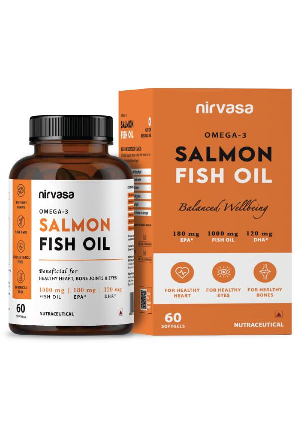 Omega 3 Salmon Fish Oil Softgels | For Healthy Heart & Bones | No Fishy Burps