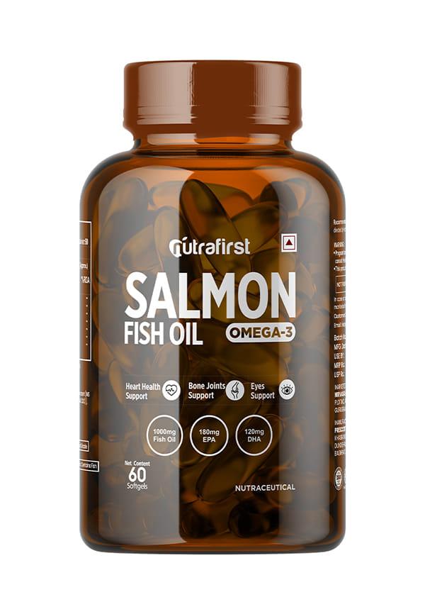 Salmon Fish Oil Capsules with Omega-3 (1000mg), EPA (180mg) & DHA (120mg)