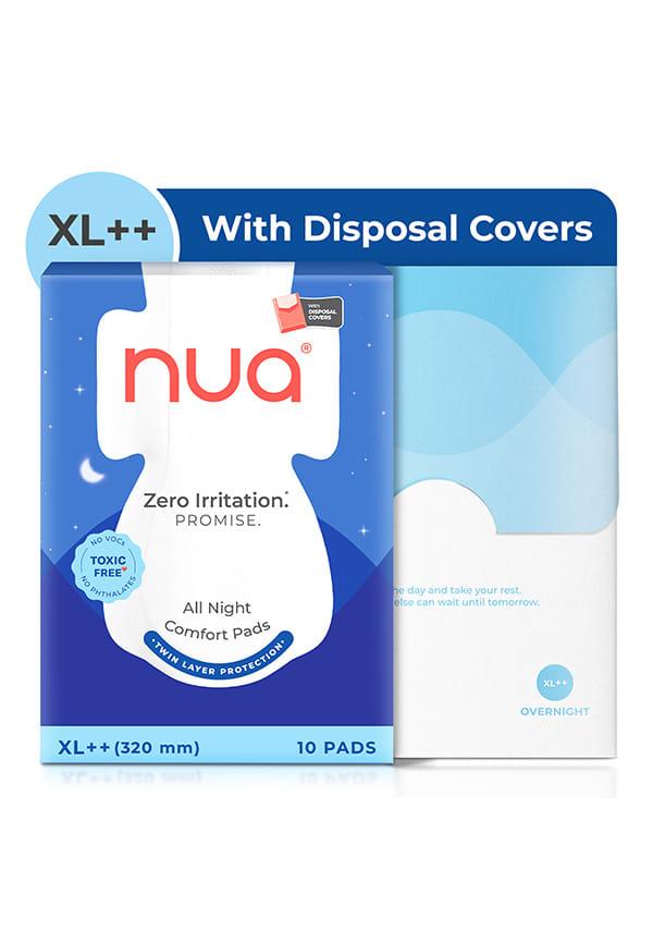 Nua All Night Comfort 320mm XL++ with Disposal Cover Sanitary Pad (Pack of 10)