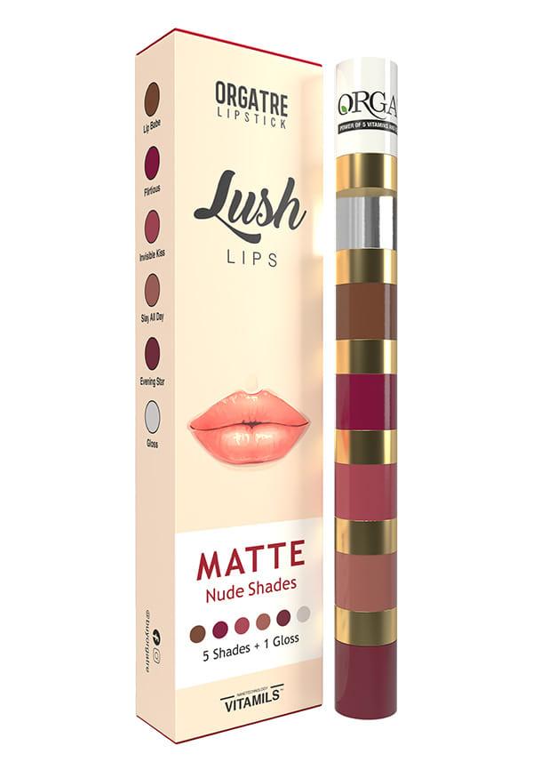 Lush Lips 6 in 1 Matte Nude Lipstick With Gloss