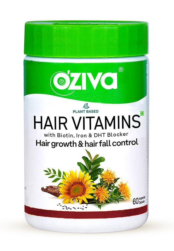 OZiva Plant Based Hair Vitamins | Hair Supplement For Growth & Hair Fall Control (60 Capsules)