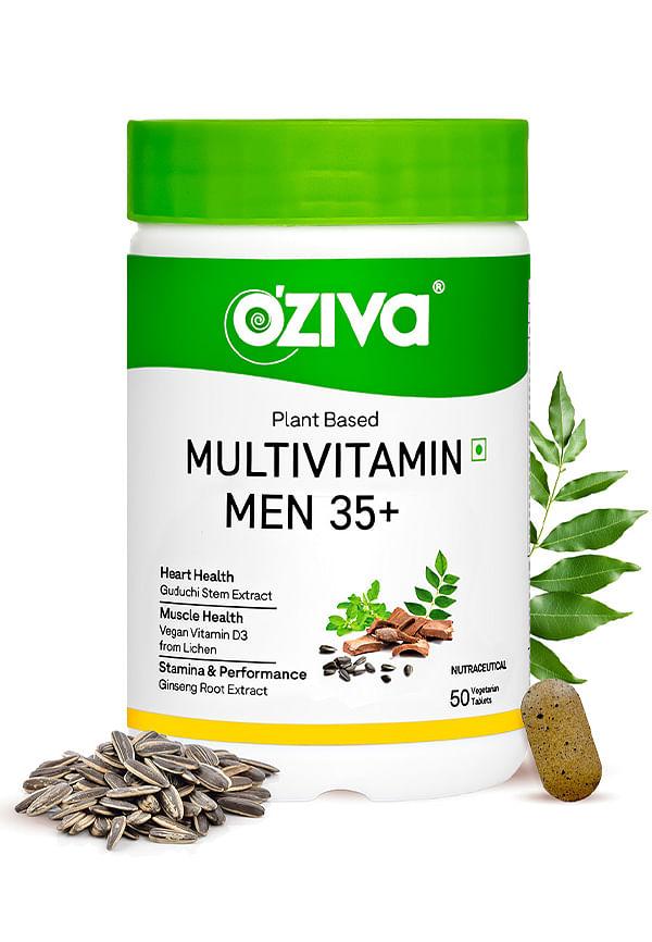 OZiva Plant Based Multivitamins for Men 35+, For Heart & Muscle Health, Stamina & Performance, 50 Vegetarian Capsules