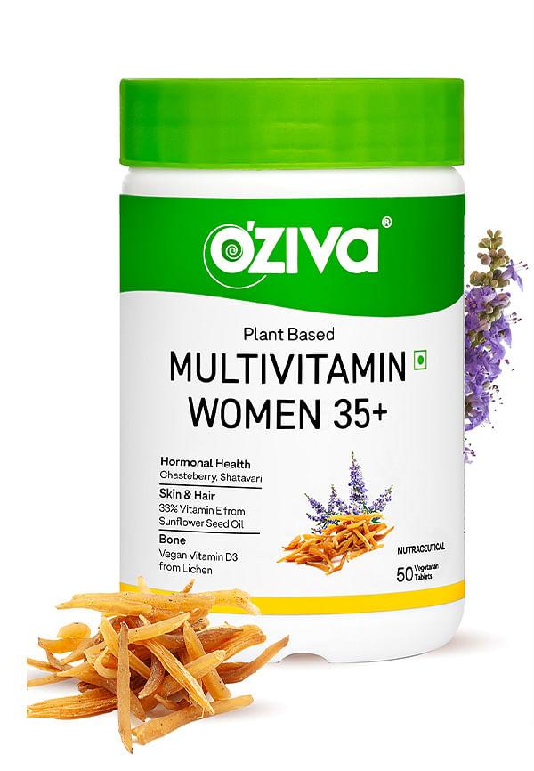 OZiva Plant Based Multivitamins for Women 35+, For Hormonal Health, Skin & Hair, Bone Health, 50 Vegetarian Capsules