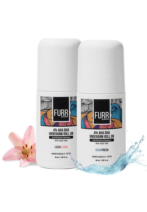 FURR 4% AHA BHA Underarm Roll On with Kojic Acid - Flora & Aqua