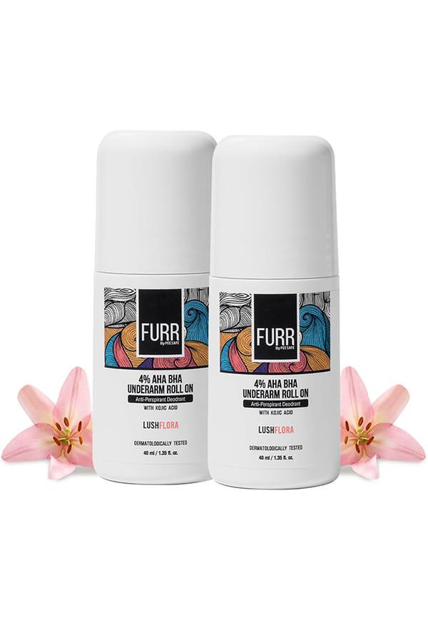 FURR 4% AHA BHA Underarm Roll On with Kojic Acid | Lush Flora Fragrance | Pack Of 2
