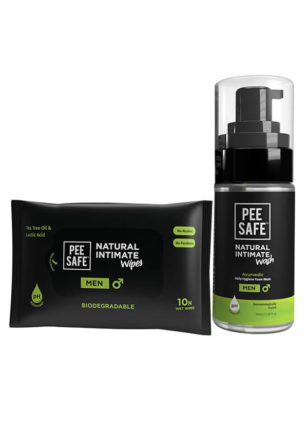 Pee Safe Men's Wash 100ml & Intimate Wipes pH Balance (Pack of 10 Wipes)