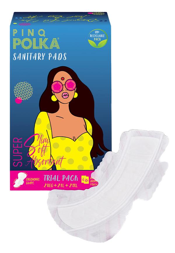 Period Trial Pack - Premium Cotton Feel Ultra Sanitary Pads with Individual Disposable Pouch,6pcs