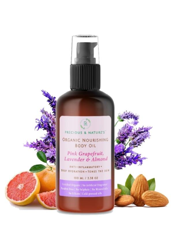 Organic Body Norishment oil with Pink Grapefruit, Lavender & Almond