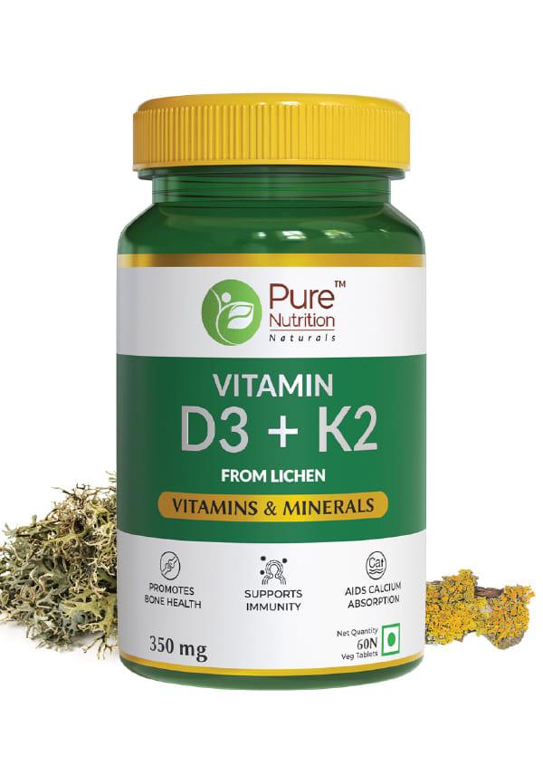 Vitamin D3 (Lichen Source) + Vitamin K2 (Mk-7 55Mcg) 600 IU Daily Wellness Supplement For Strong Bones, Immunity, Joint & Heart Health For Men & Wome