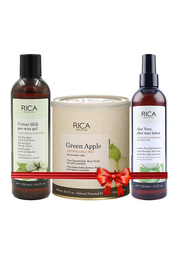 Green Apple Liposoluble Hair Removal Wax & Cotton Milk Pre-Waxing Gel & Aloe Vera After Wax Lotion