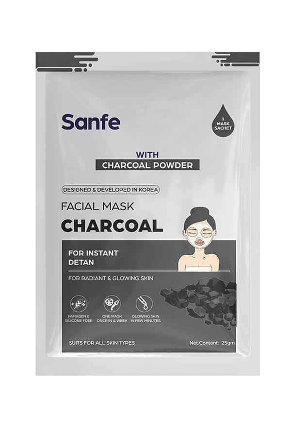 Instant Detan Charcoal Facial Mask | For radiant & glowin skin | 100% fruit extracts, Korean Mask