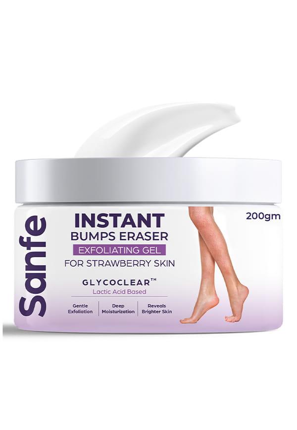 Instant Bumps Eraser Exfolisting Gel | For Rough & Bumpy Skin, Tan and Strawberry Legs | Lactic Acid | Bath to Remove Dirt, Dead Skin | 200g for wome