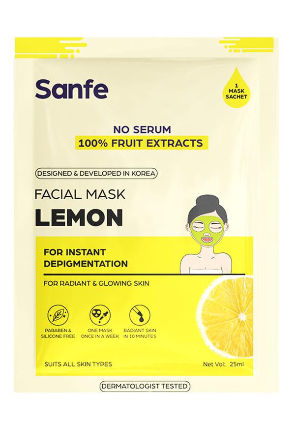 Instant Depigmentation Lemon Facial Mask | For radiant & glowing skin | 100% fruit extracts, Korean Mask