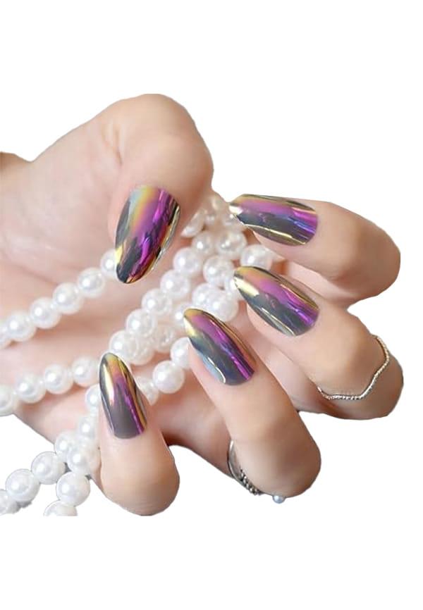 Instant Stick On Nails - Brown Chrome | 24 Reusable Artificial Fake Nail Set/Extensions | Quick, Lightweight, Salon Look, Lasts upto 3 weeks | For Fe