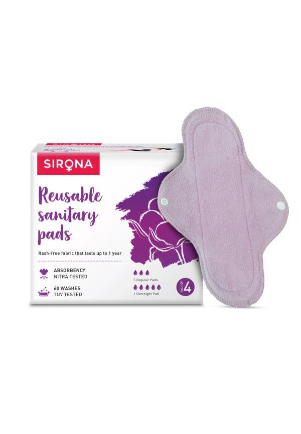 Reusable Sanitary Pads for Women (3 Regular Pads + 1 Overnight Pad)