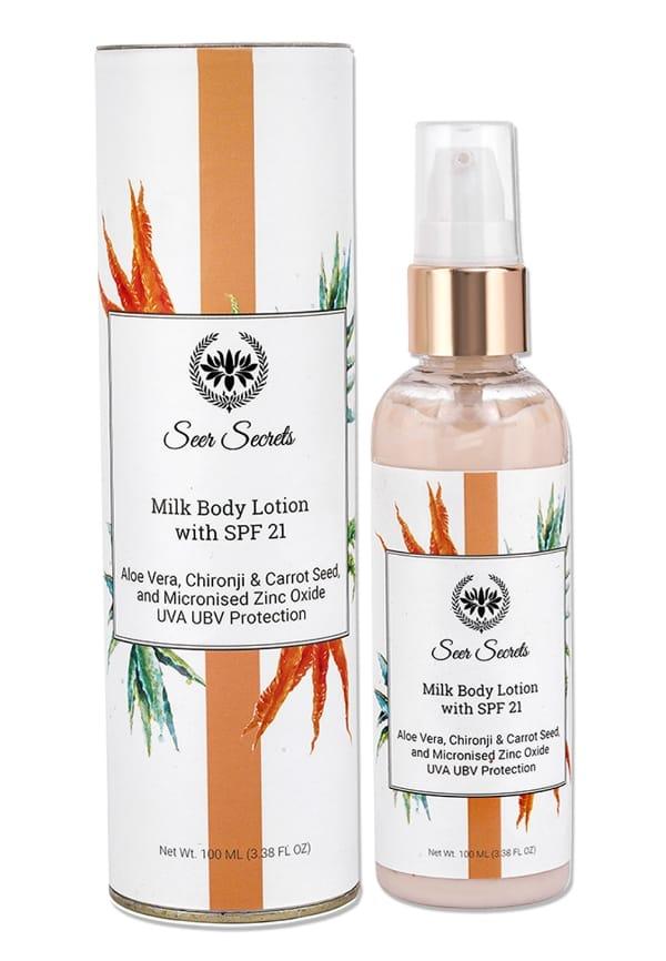 Aloe Vera, Chironji & Carrot Seed Spf 21 Milk Lotion- For Sun Damaged Skin