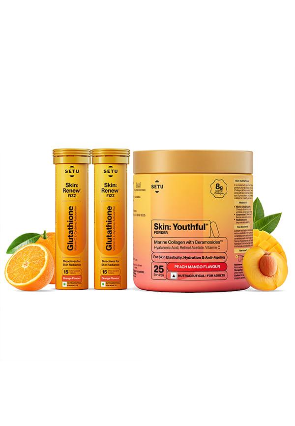 Glutathione Fizz for Skin Glow & Brightness with Skin Youthful Marine Collagen Powder