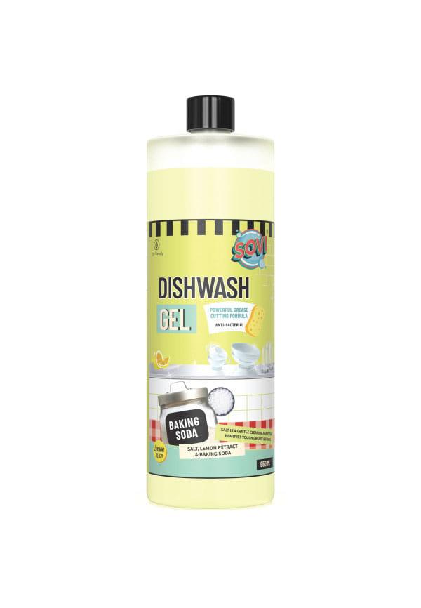 Concentrated Dishwash Gel Powered with Salt, Lemon Extract & Baking Soda, Powerful Grease Cutting Formula, Lemon Juicy
