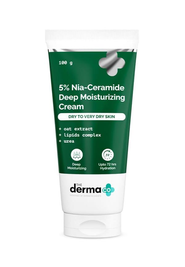 The Derma Co. 5% Nia-Ceramide Deep Moisturizing Cream| 5% Niacinamide, 1% Ceramide| 72hrs. Hydration | Urea, Lipids & Oat extracts | Thick Cream for 