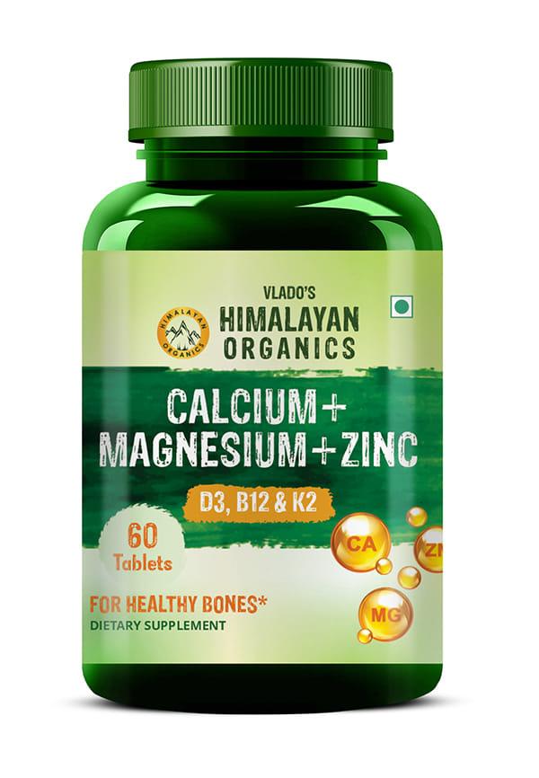 Vlado's Himalayan Organics Calcium Magnesium Zinc Vitamin D3 & B12- 60 Vegetarian Tablets