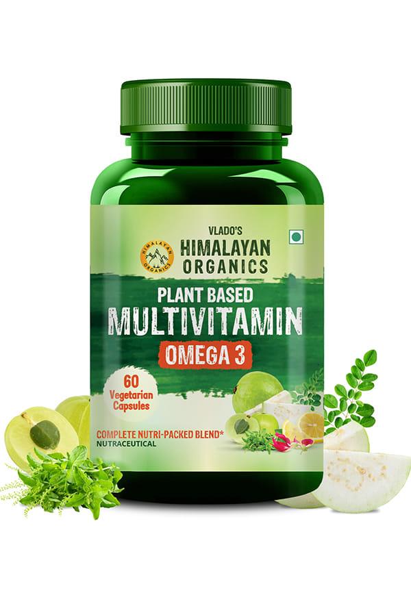 Vlado's Himalayan Organics Vegan Omega-3 Capsules with Multivitamin, EPA, DHA, B1,B2,B3,B5,B7,B9,B9,B12,C,D3,K2, 25+ Ingredients for Energy, Immunity