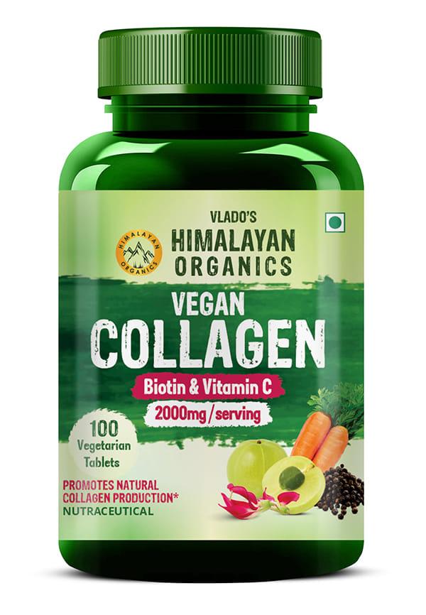 Vlado's Himalayan Organics Vegan Collagen 2000Mg With Biotin And Vitamin C | Good For Glowing Skin | Healthy Hair And Nail - 100 Veg Tablets