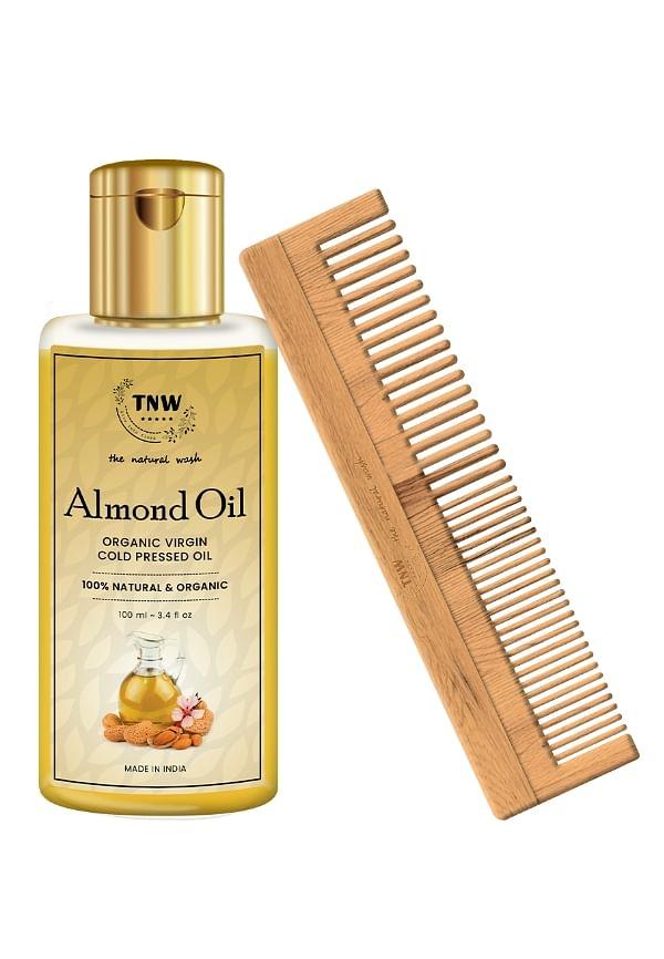 Pure Almond Oil Rich in Vitamin E with Pure Neem Wood Comb