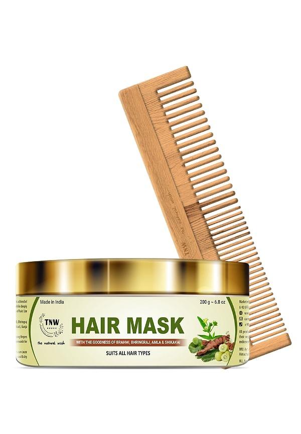 Hair Mask with Brahmi, Bhringraj, Amla & Shikakai For Dry and Damaged Hair with Pure Neem Wood Comb