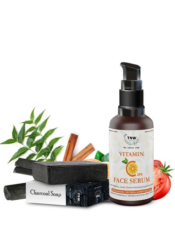 Vitamin C Serum Reduce hyperpigmentation & Dark Spots with Handmade Charcoal Soap For Blackheads & Acne With Neem