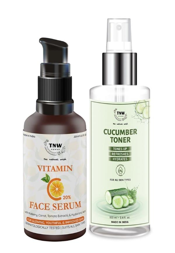 Cucumber Toner Face Spray for Clear and Toned Skin with Vitamin C Serum Reduce hyperpigmentation & Dark Spots