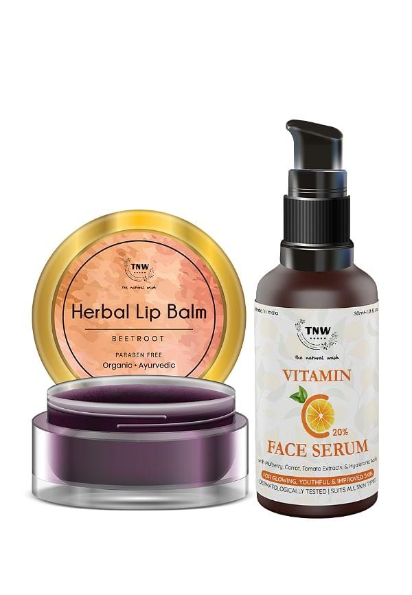 Herbal Beetroot Lip Balm For Soft and Shiny Lips with Vitamin C Serum Reduce hyperpigmentation & Dark Spots