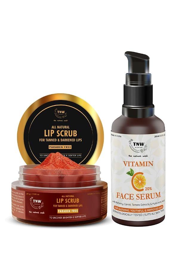 Lip Scrub for Tanned & Darkened Lips with Vitamin C Serum Reduce hyperpigmentation & Dark Spots