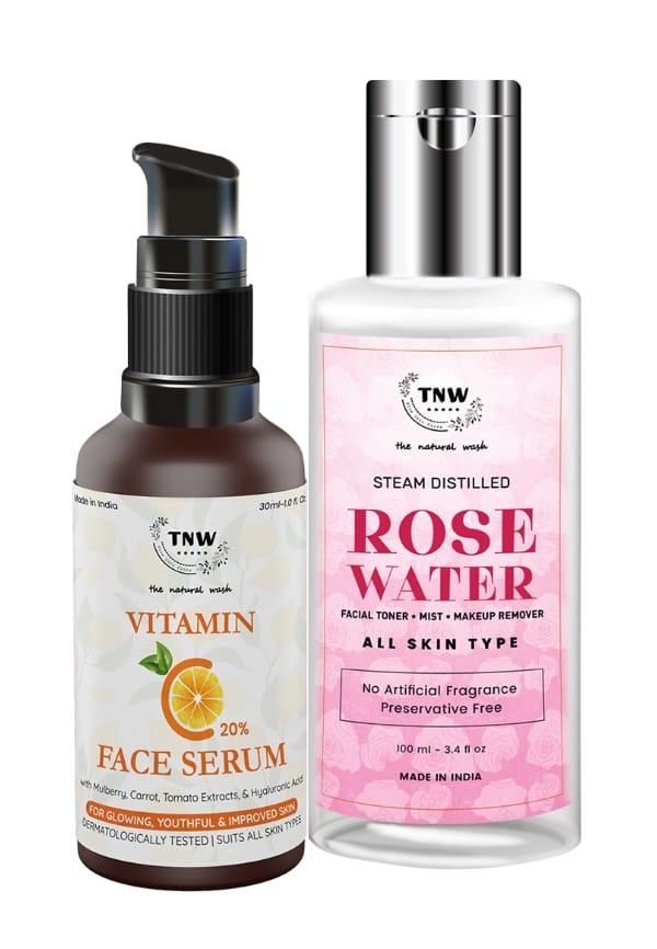 Steam Distilled Rose Water with Vitamin C Serum Reduce hyperpigmentation & Dark Spots