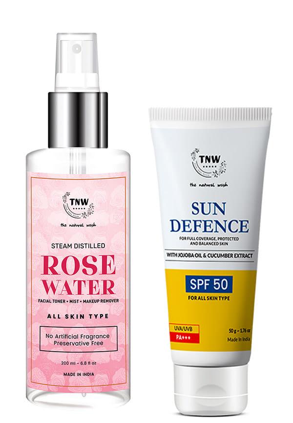 Steam Distilled Rose Water with Sun Defence Sunscreen SPF50 PA++