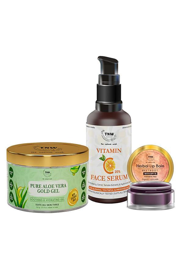 COMBO 3 - Aloe Vera Gold Gel + Lip Balm + Vitamin C Face Serum
