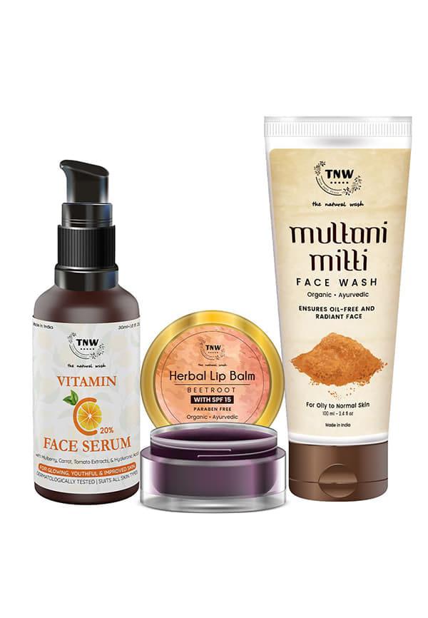 COMBO 3 - Lip Balm + Multani Mitti Face Wash + Vitamin C Face Serum